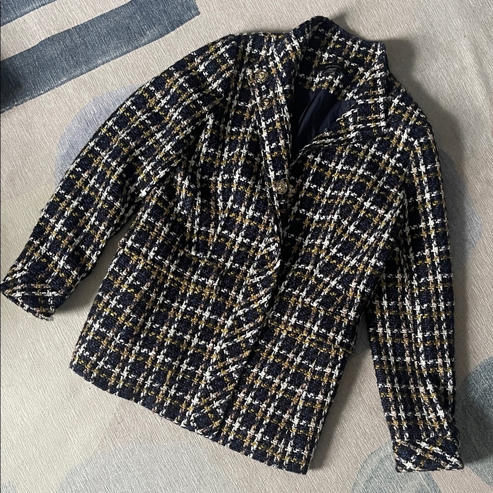 Ann Taylor Black and Gold Plaid Blazer